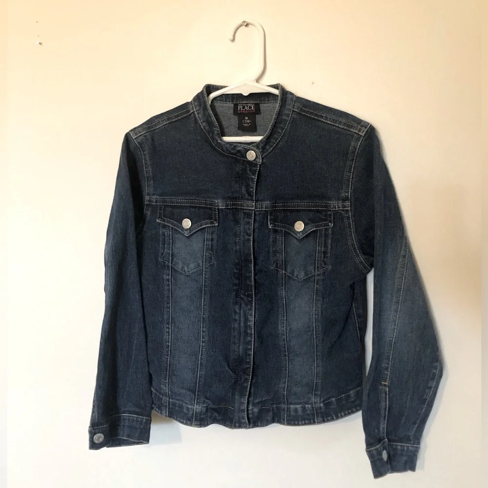 The Children’s Place Stretch Denim Blue Jean Jacket Dark Wash Zip Down Front 7/8